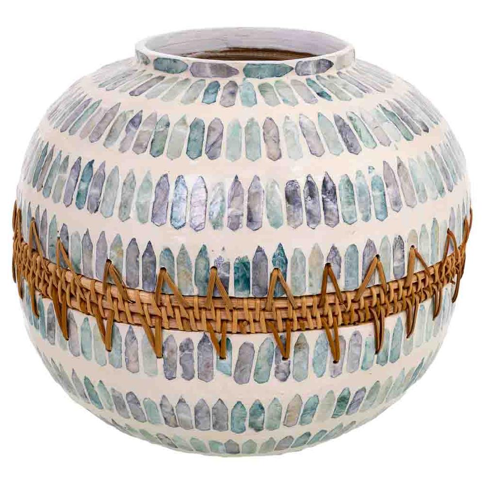 Creaciones meng DECORACION - JARRONES Y FLOREROS - jarron de madera capiz y ratan gris