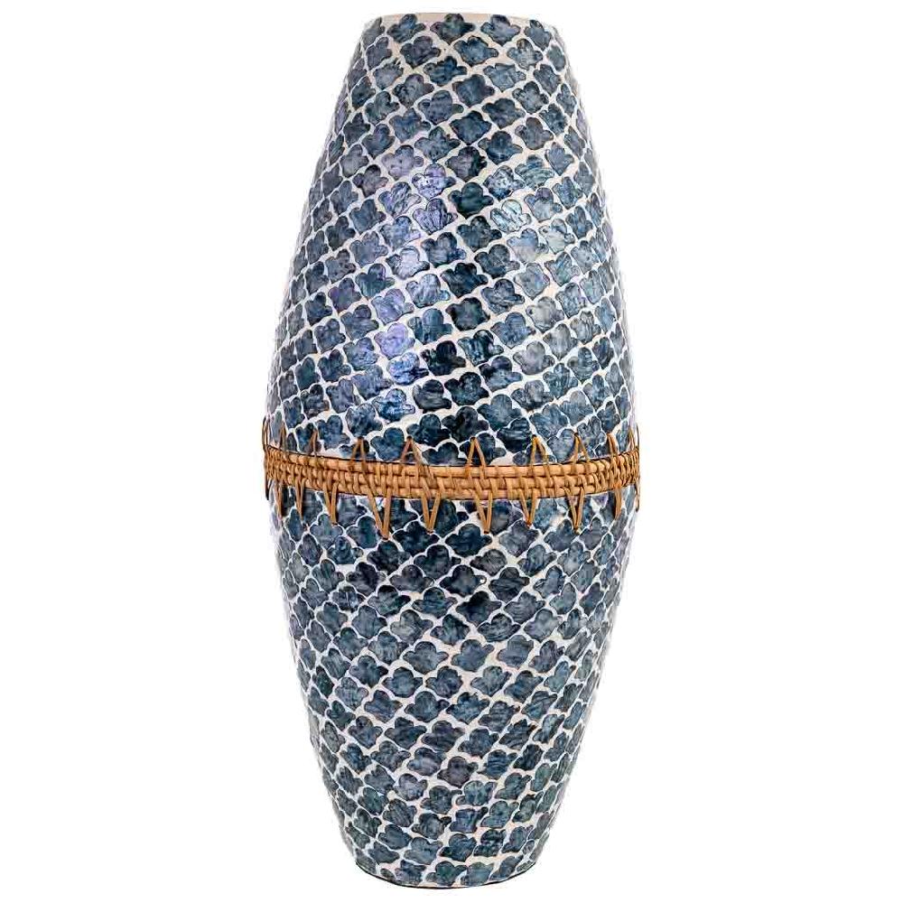 Creaciones Meng DECORACION - JARRONES Y FLOREROS - Jarron De Madera Capiz Y Ratan Gris