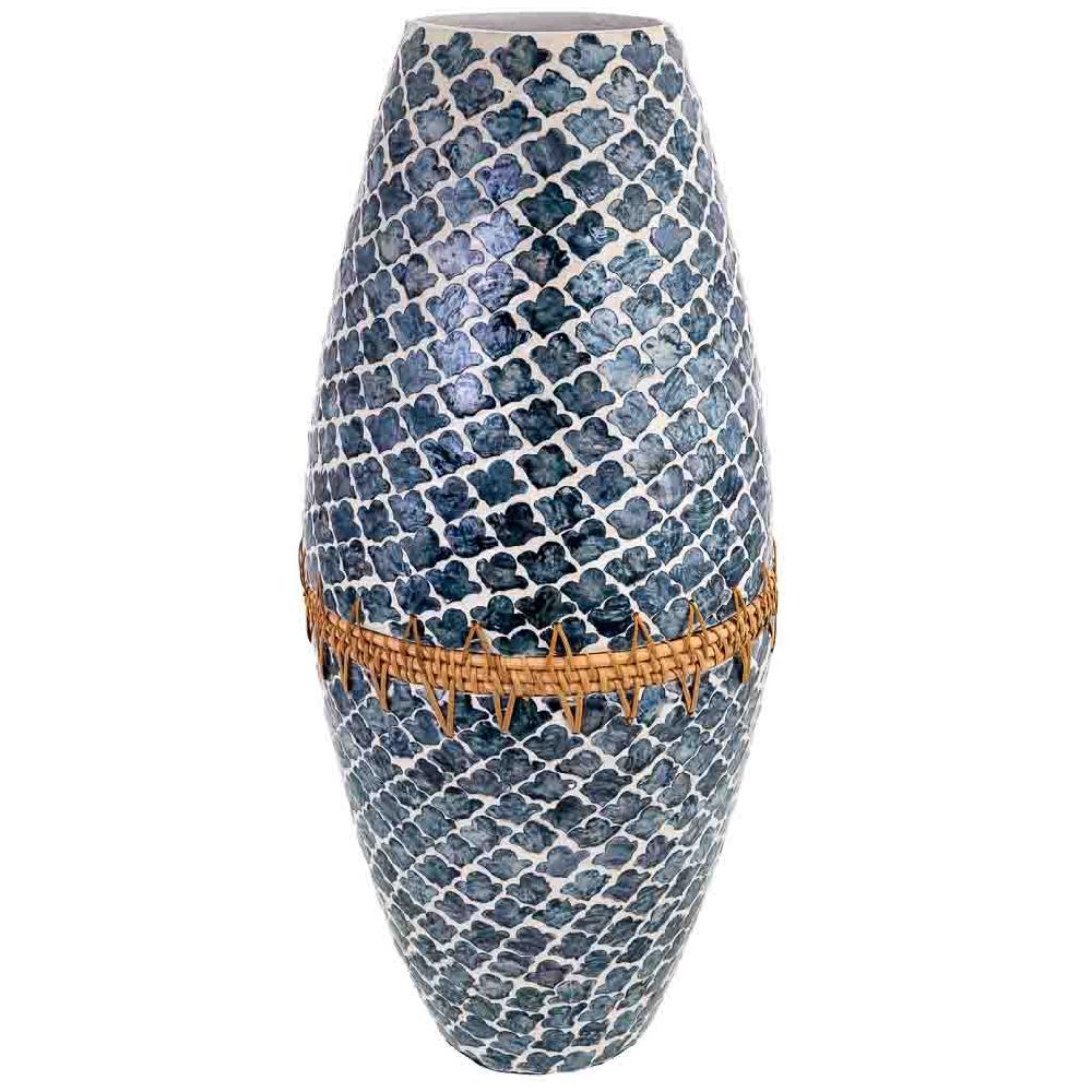 Creaciones meng DECORACION - JARRONES Y FLOREROS - jarron de madera capiz y ratan gris