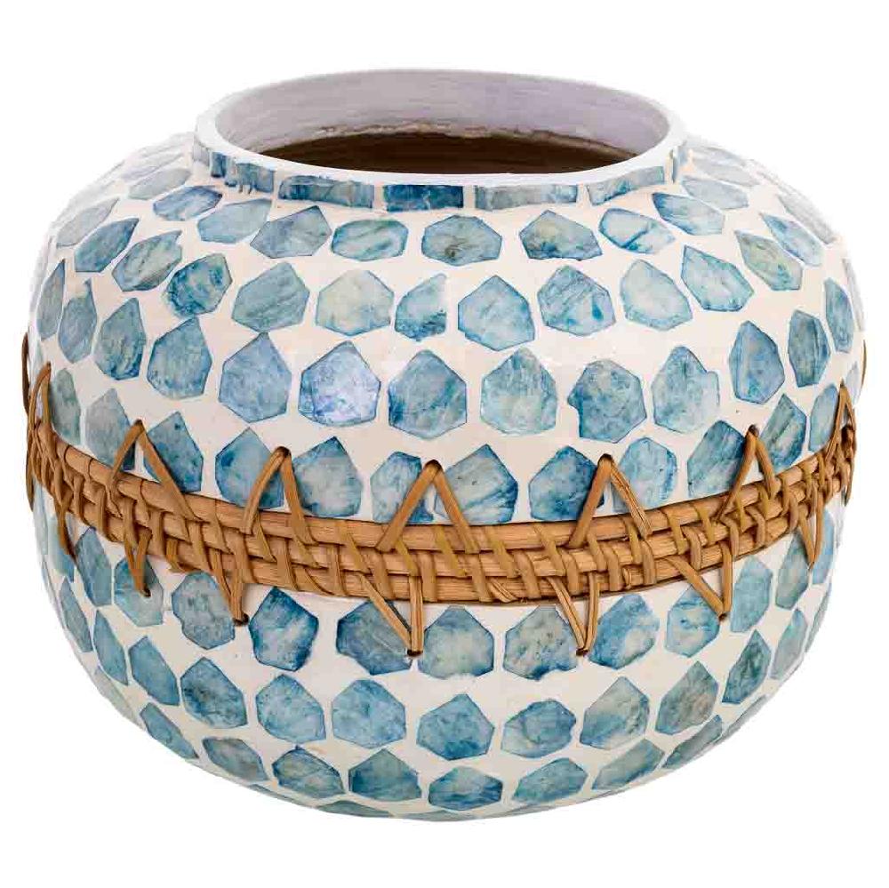Creaciones meng DECORACION - JARRONES Y FLOREROS - jarron de madera capiz y ratan azul