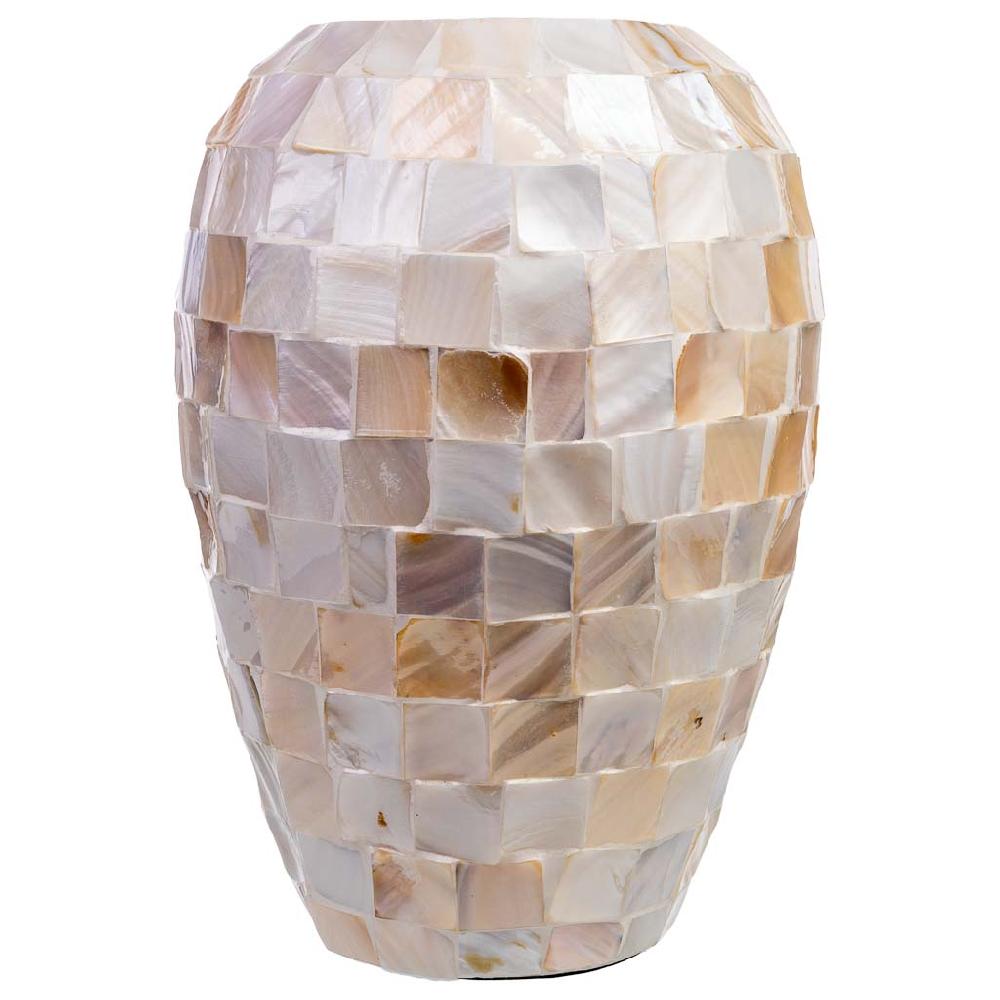 Creaciones Meng DECORACION - JARRONES Y FLOREROS - Jarron De Madera Y Madreperla Beige