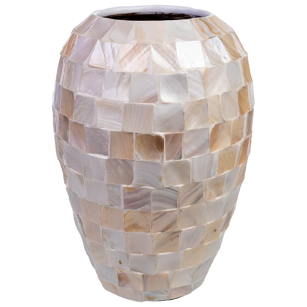 Creaciones meng DECORACION - JARRONES Y FLOREROS - jarron de madera y madreperla beige