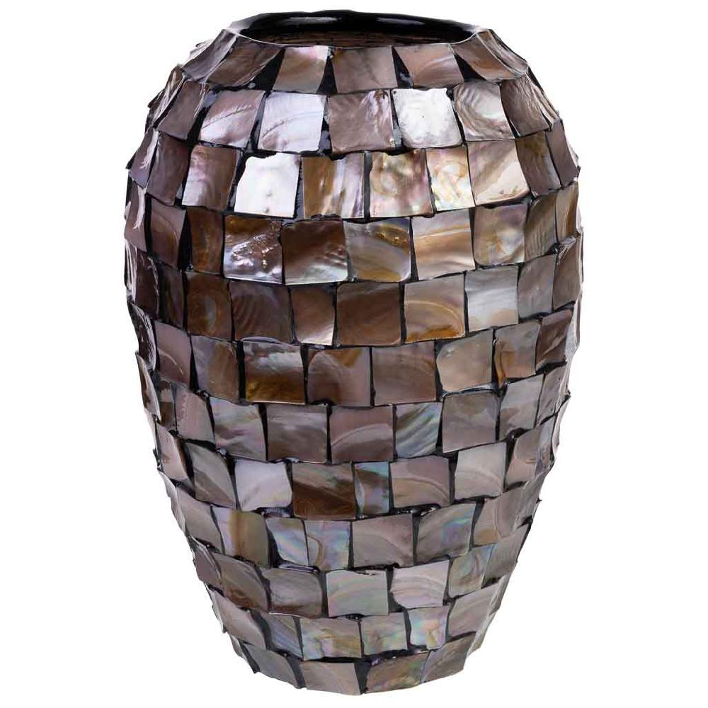 Creaciones meng DECORACION - JARRONES Y FLOREROS - jarron de madera y madreperla marron