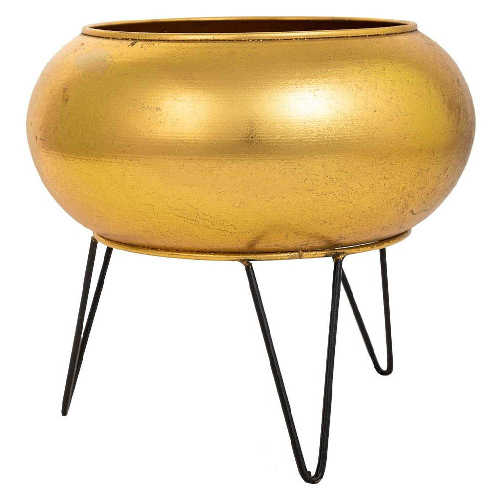 Creaciones Meng DECORACION - MACETEROS - Macetero Con Soporte De Metal Dorado