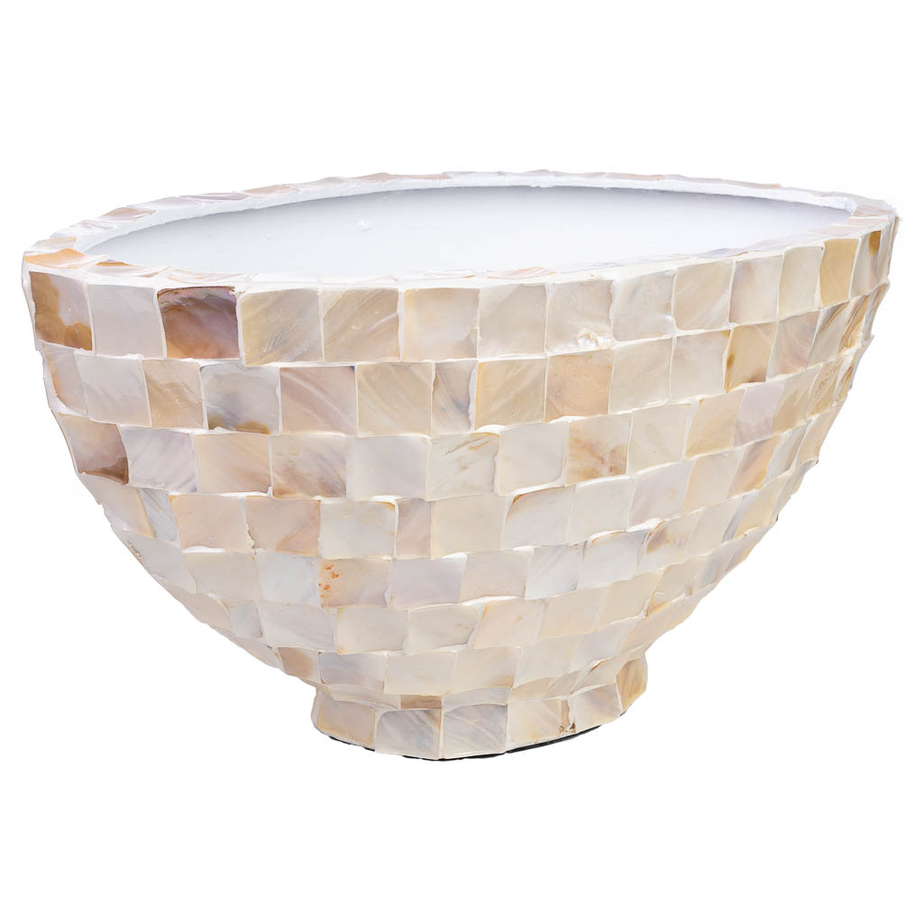 Creaciones meng DECORACION - MACETEROS - macetero de madera y madreperla beige