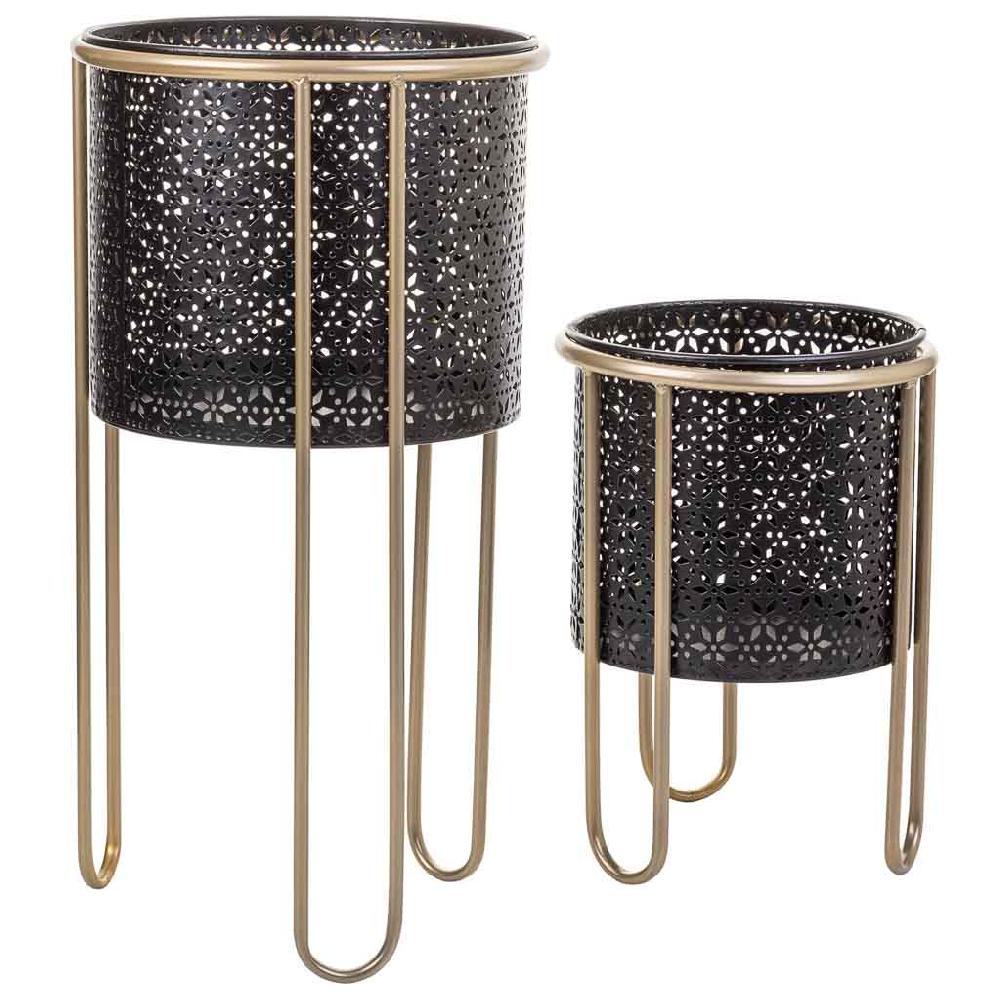 Creaciones Meng DECORACION - MACETEROS - Maceteros De Metal Con Soporte De Metal Set 2pzas Negro