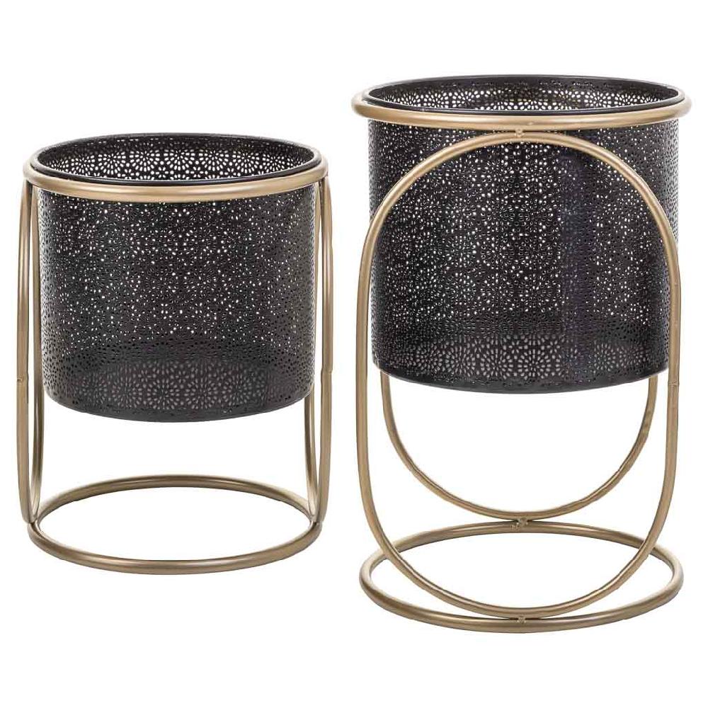 Creaciones Meng DECORACION - MACETEROS - Maceteros De Metal Con Soporte De Metal Set 2pzas Negro