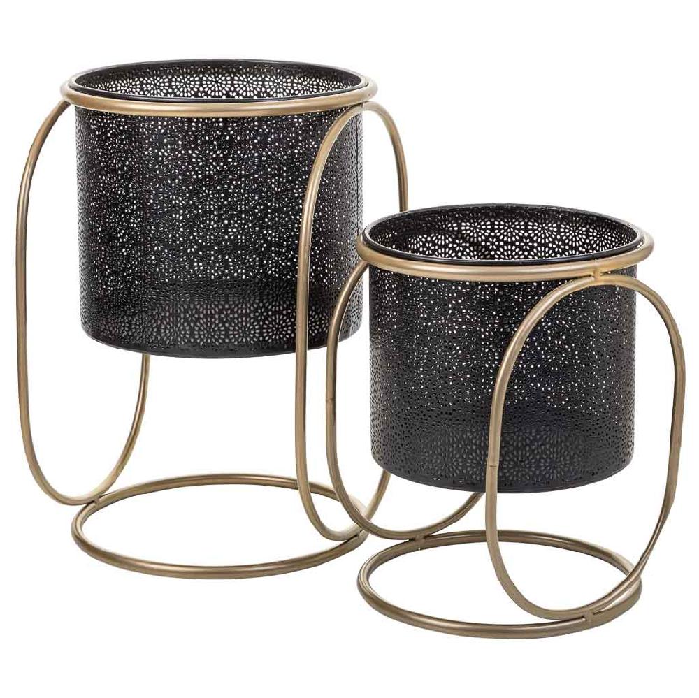 Creaciones meng DECORACION - MACETEROS - maceteros de metal con soporte de metal set 2pzas negro