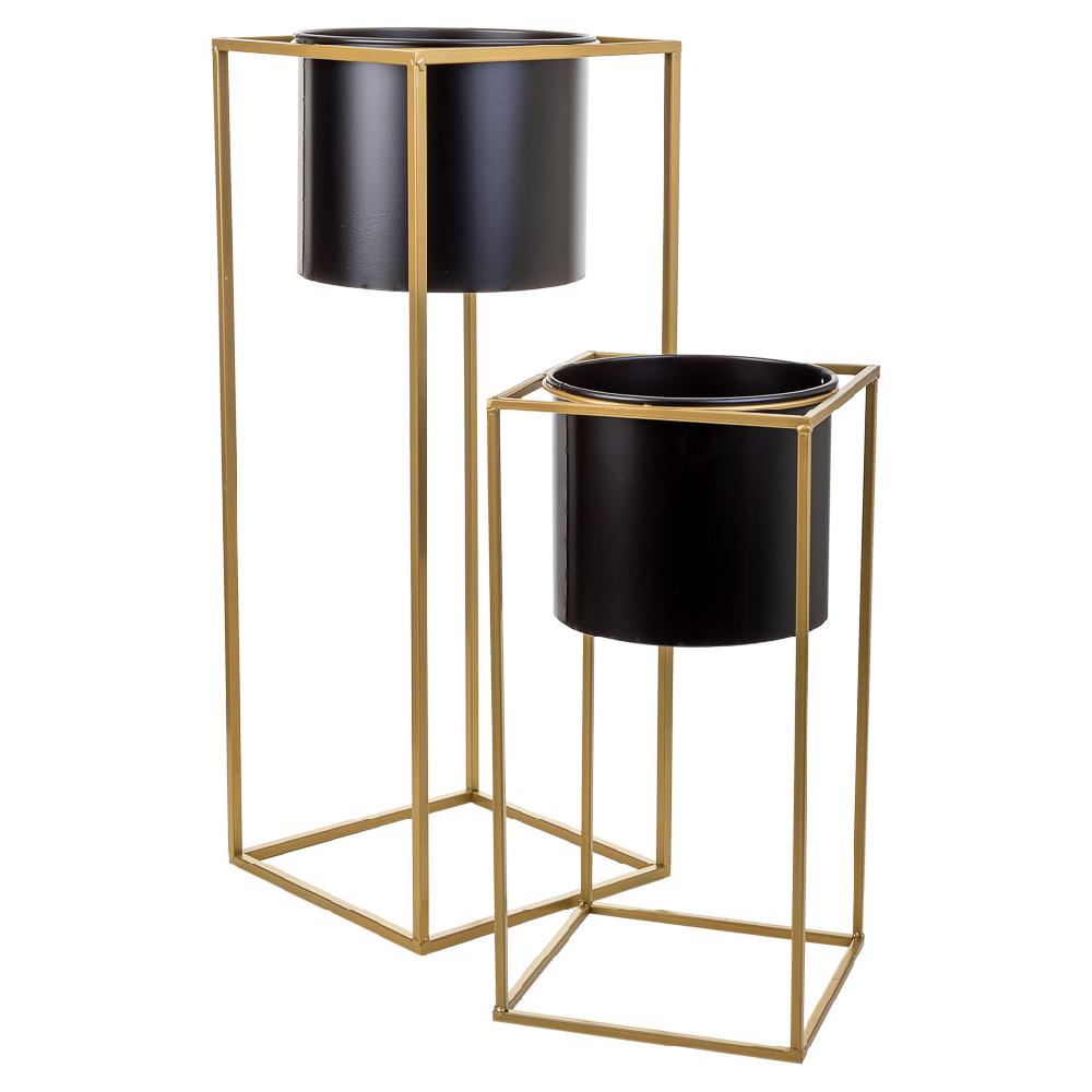 Creaciones meng DECORACION - MACETEROS - maceteros de metal con soporte de metal set 2pzas negro