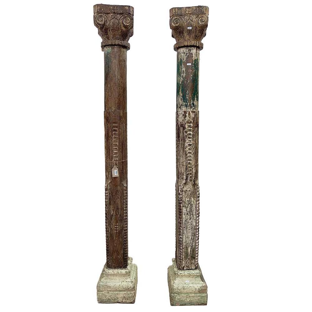 Creaciones meng DECORACION - OBJETOS SINGULARES - dos columnas de madera con base de piedra y cabado artesanal