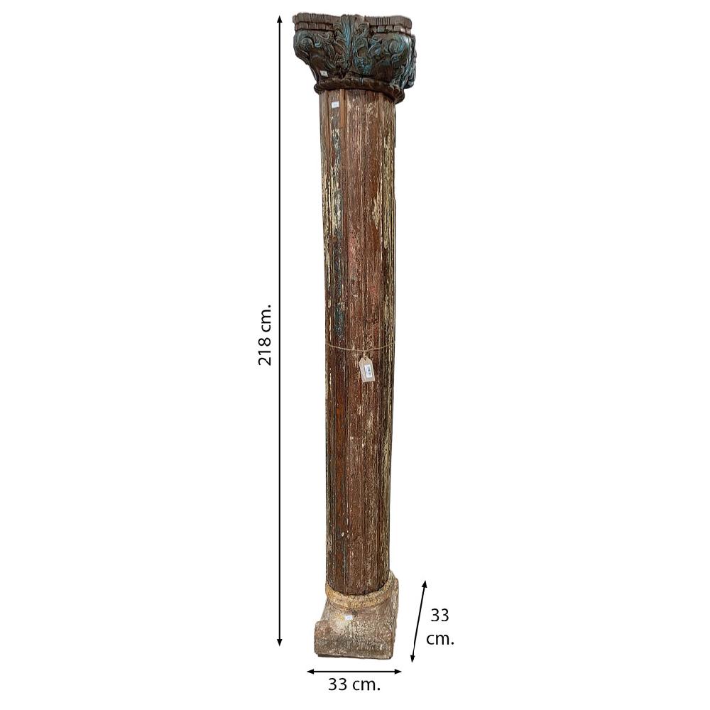 Creaciones Meng DECORACION - OBJETOS SINGULARES - Dos Columnas De Madera Con Base De Piedra Y Cabado Artesanal
