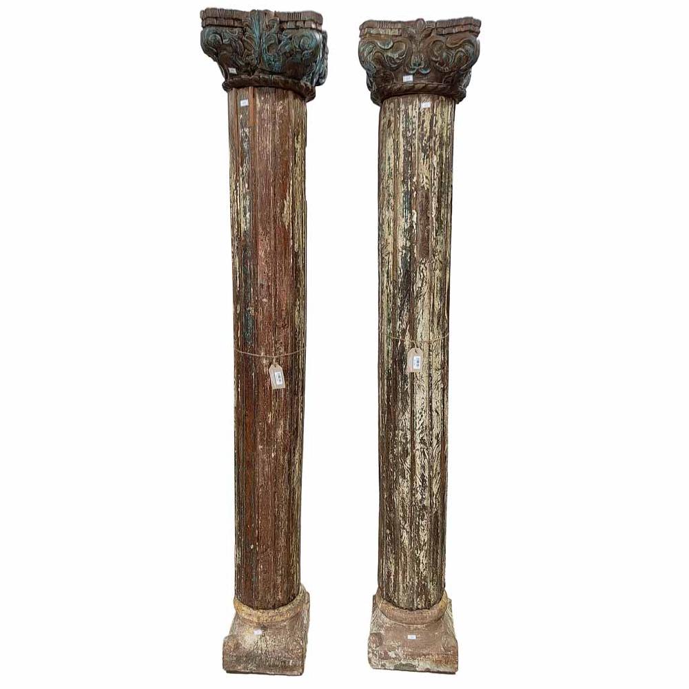 Creaciones meng DECORACION - OBJETOS SINGULARES - dos columnas de madera con base de piedra y cabado artesanal