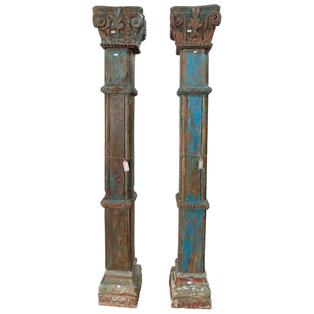 Creaciones meng DECORACION - OBJETOS SINGULARES - dos columnas de madera azul con acabado artesanal