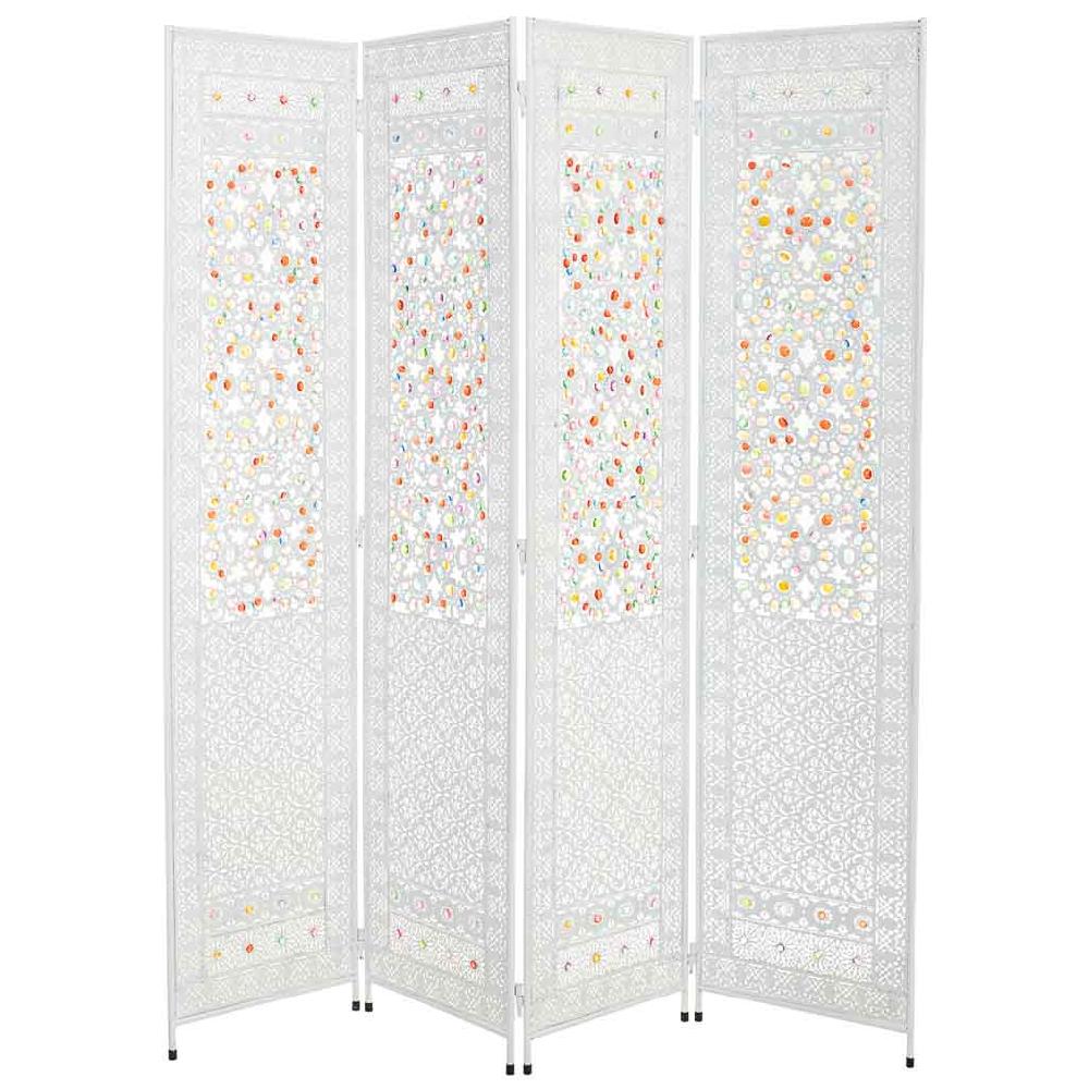 Creaciones Meng DECORACION - PARABANES (BIOMBOS) - Paraban De Metal Blanco Y Cristal Acrilico De Colores