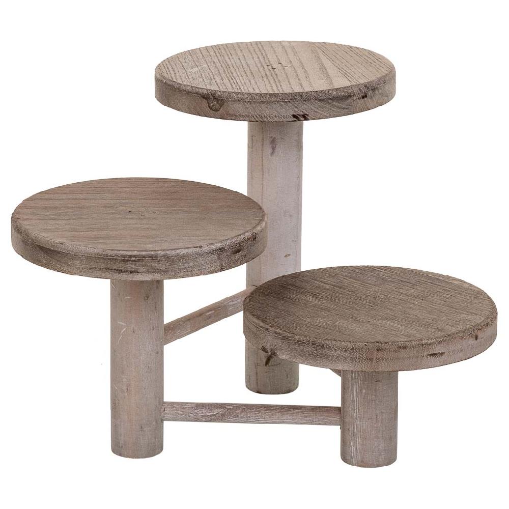 Creaciones meng DECORACION - SOPORTE MACETEROS - soporte de madera para 3 macetas marron