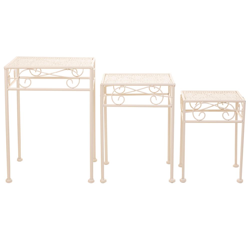 Creaciones Meng DECORACION - SOPORTE MACETEROS - Soportes Para Macetas De Forja Blanco Set 3pzas