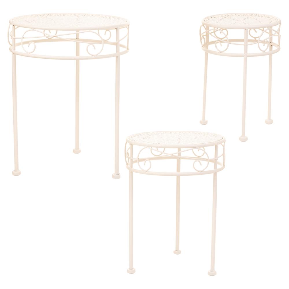Creaciones Meng DECORACION - SOPORTE MACETEROS - Soportes Para Macetas De Forja Blanco Set 3pzas