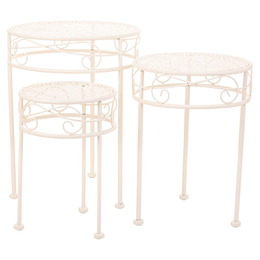Creaciones Meng DECORACION - SOPORTE MACETEROS - Soportes Para Macetas De Forja Blanco Set 3pzas