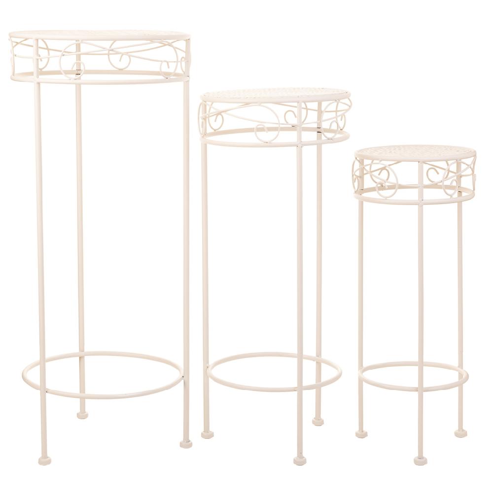 Creaciones Meng DECORACION - SOPORTE MACETEROS - Soportes Para Macetas De Forja Blanco Set 3pzas