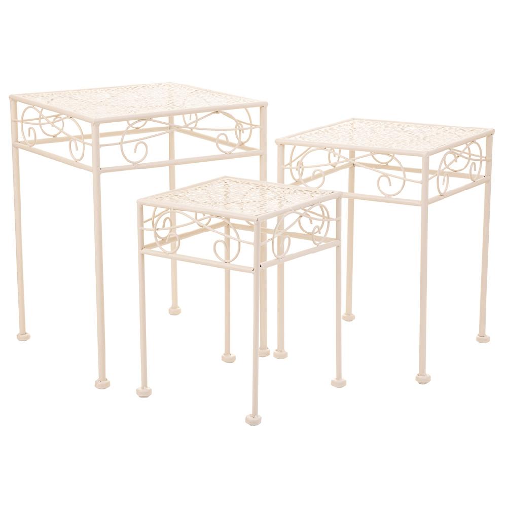 Creaciones meng DECORACION - SOPORTE MACETEROS - soportes para macetas de forja blanco set 3pzas
