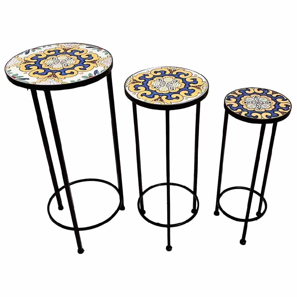 Creaciones meng DECORACION - SOPORTE MACETEROS - soportes set 3 pzas de mosaico y forja negro
