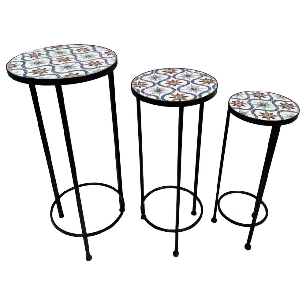 Creaciones meng DECORACION - SOPORTE MACETEROS - soportes set 3 pzas de mosaico y forja negro