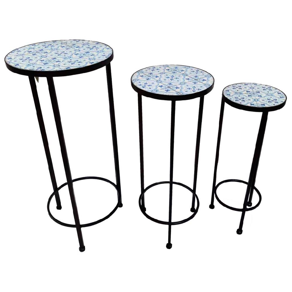 Creaciones meng DECORACION - SOPORTE MACETEROS - soportes set 3 pzas de mosaico y forja negro