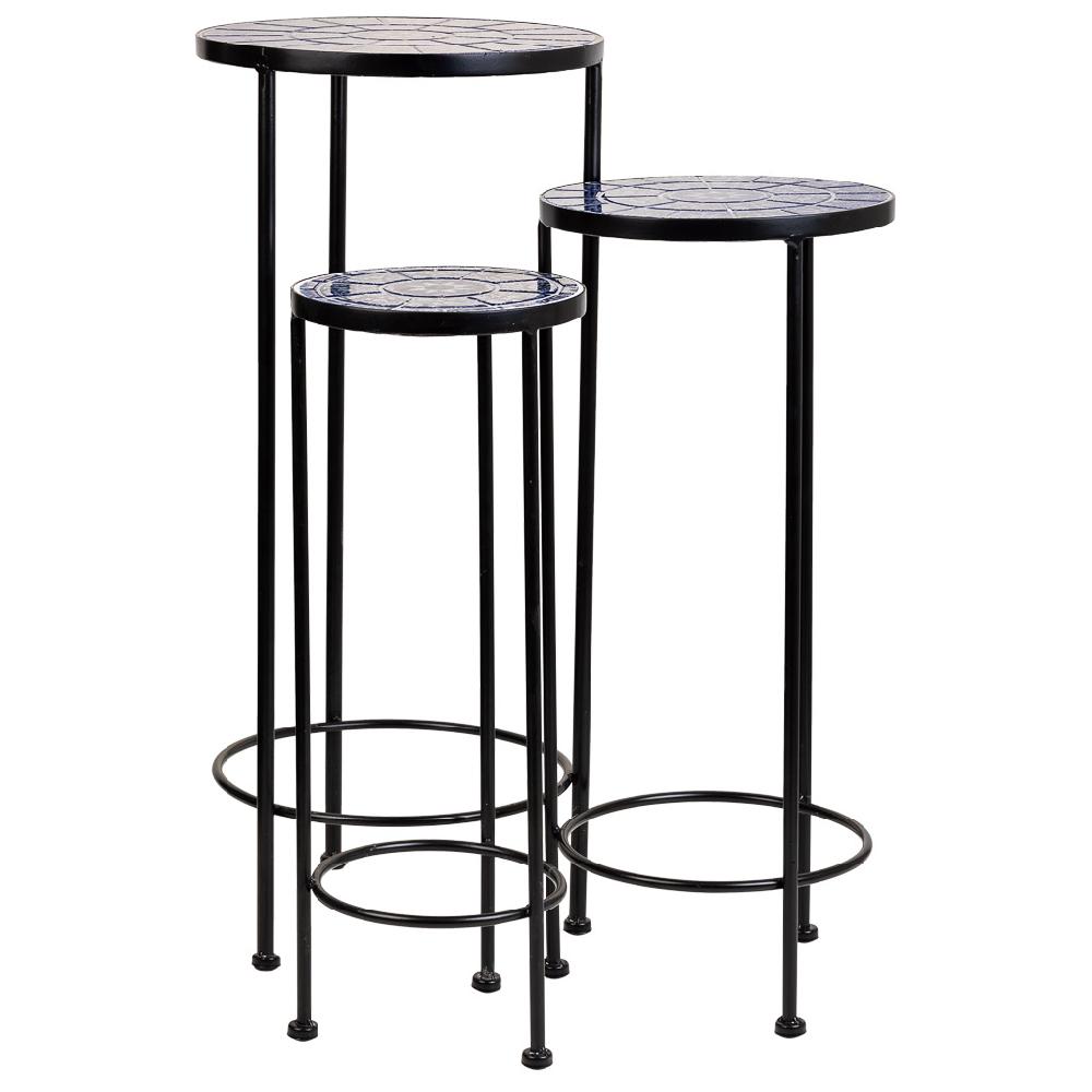Creaciones meng DECORACION - SOPORTE MACETEROS - soportes set 3 pzas de mosaico y forja negro
