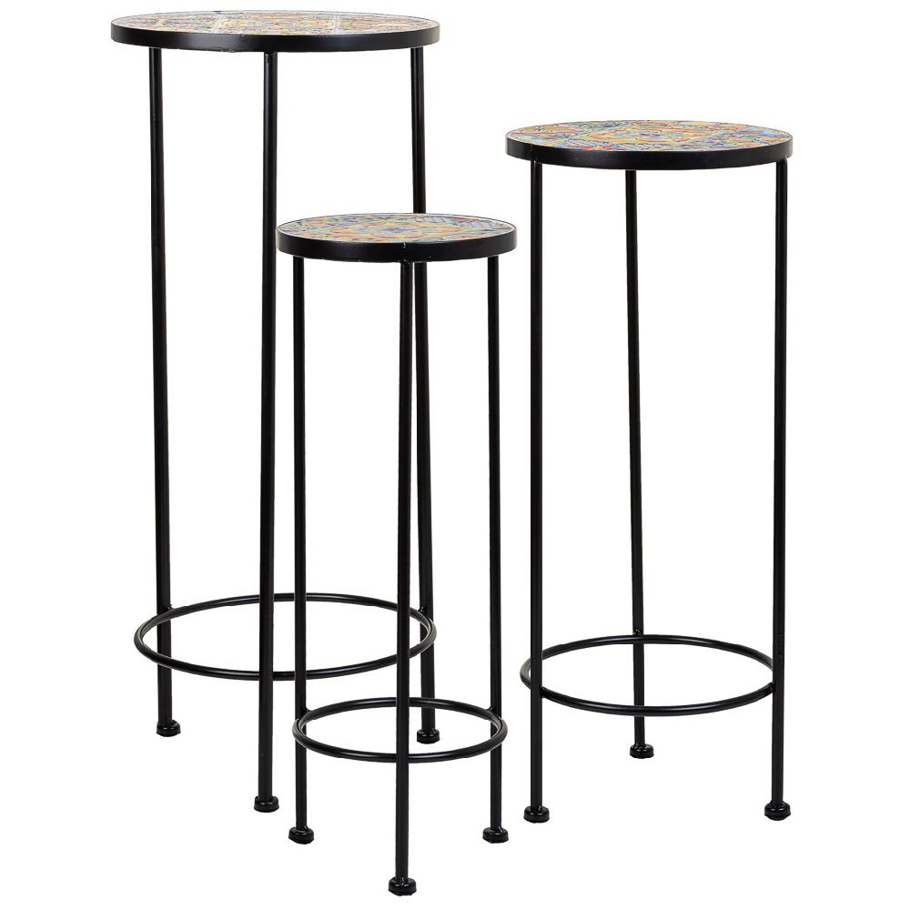 Creaciones meng DECORACION - SOPORTE MACETEROS - soportes set 3 pzas de mosaico y forja negro