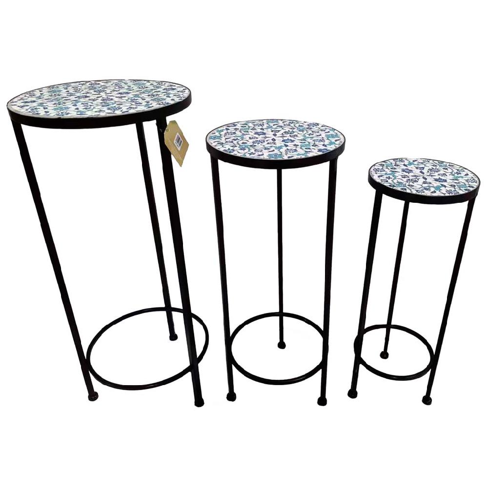 Creaciones meng DECORACION - SOPORTE MACETEROS - soportes set 3 pzas de mosaico y forja negro
