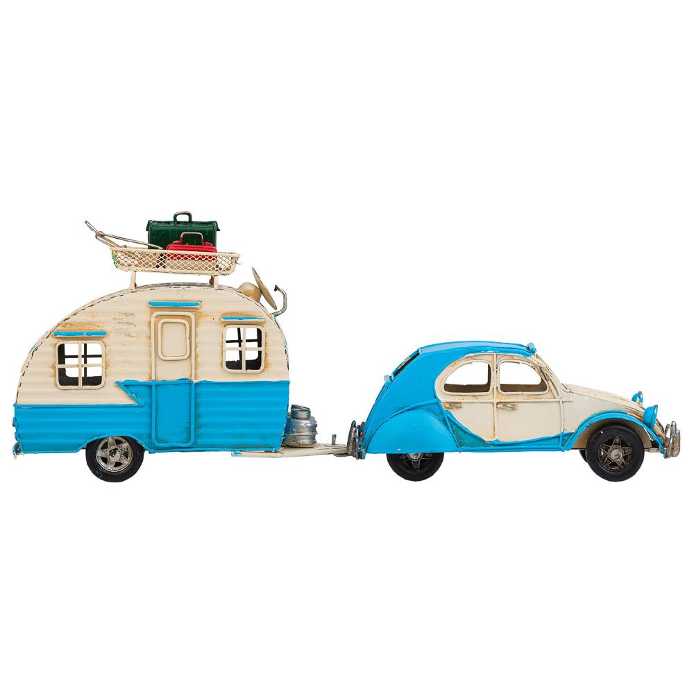 Creaciones Meng DECORACION - VEHICULOS DE DECORACION - Coche Remolque Caravana Metal Azul