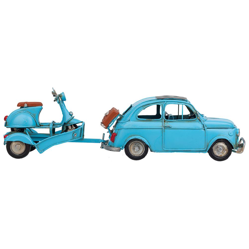 Creaciones Meng DECORACION - VEHICULOS DE DECORACION - Coche Remolque Moto Metal Azul