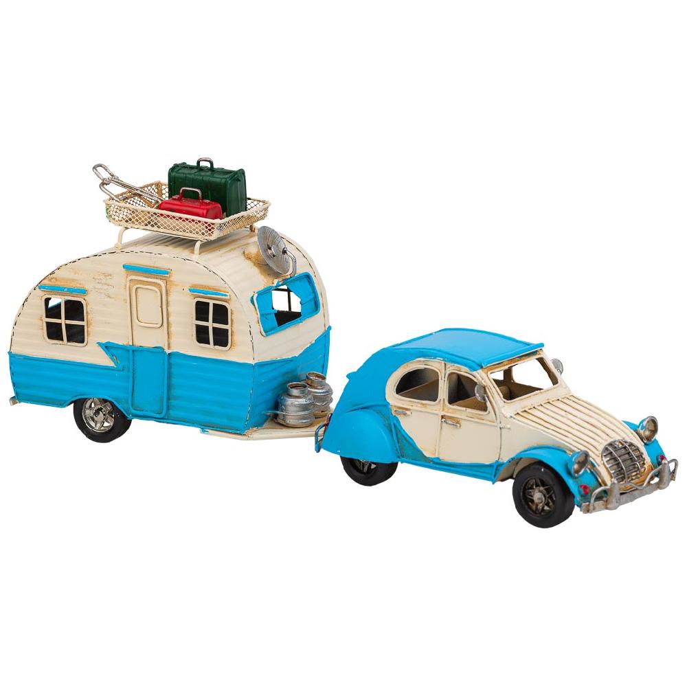 Creaciones Meng DECORACION - VEHICULOS DE DECORACION - Coche Remolque Caravana Metal Azul