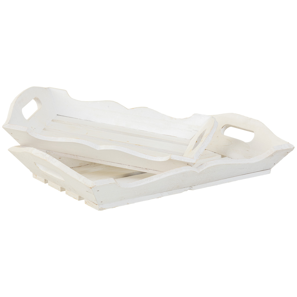 Creaciones meng HOGAR - BANDEJAS - bandejas de madera set 2 pzas blanco