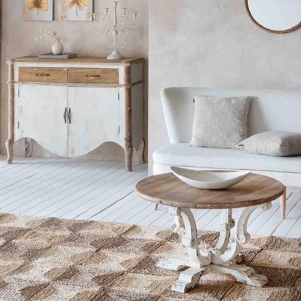 Creaciones Meng HOGAR - BANDEJAS - Centro De Mesa De Madera Y Madreperla Blanco