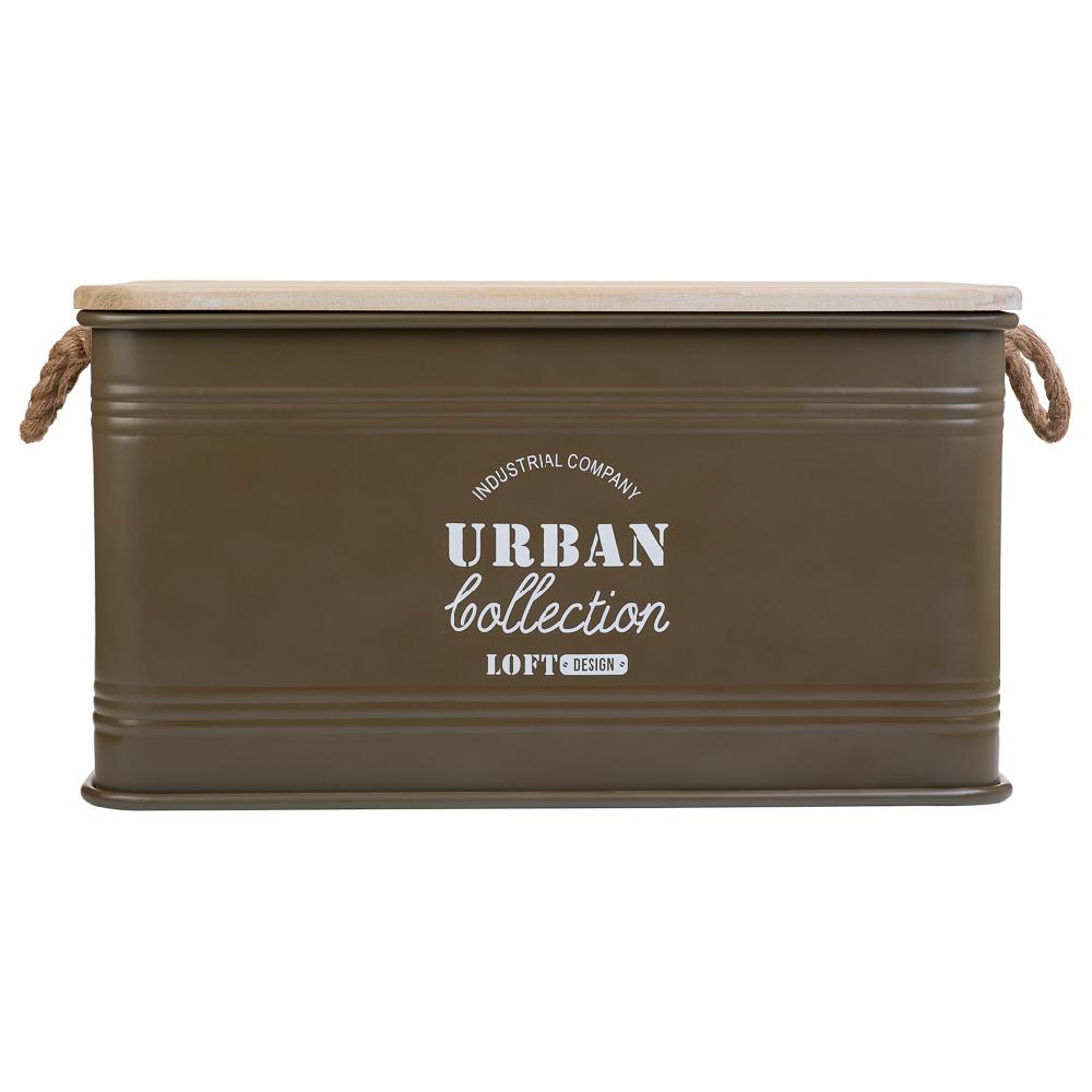 Creaciones Meng HOGAR - BAULES CAJAS Y CUEVANOS - Baul De Metal Tapa De Madera Y Asas De Cuerda Impresa Verde