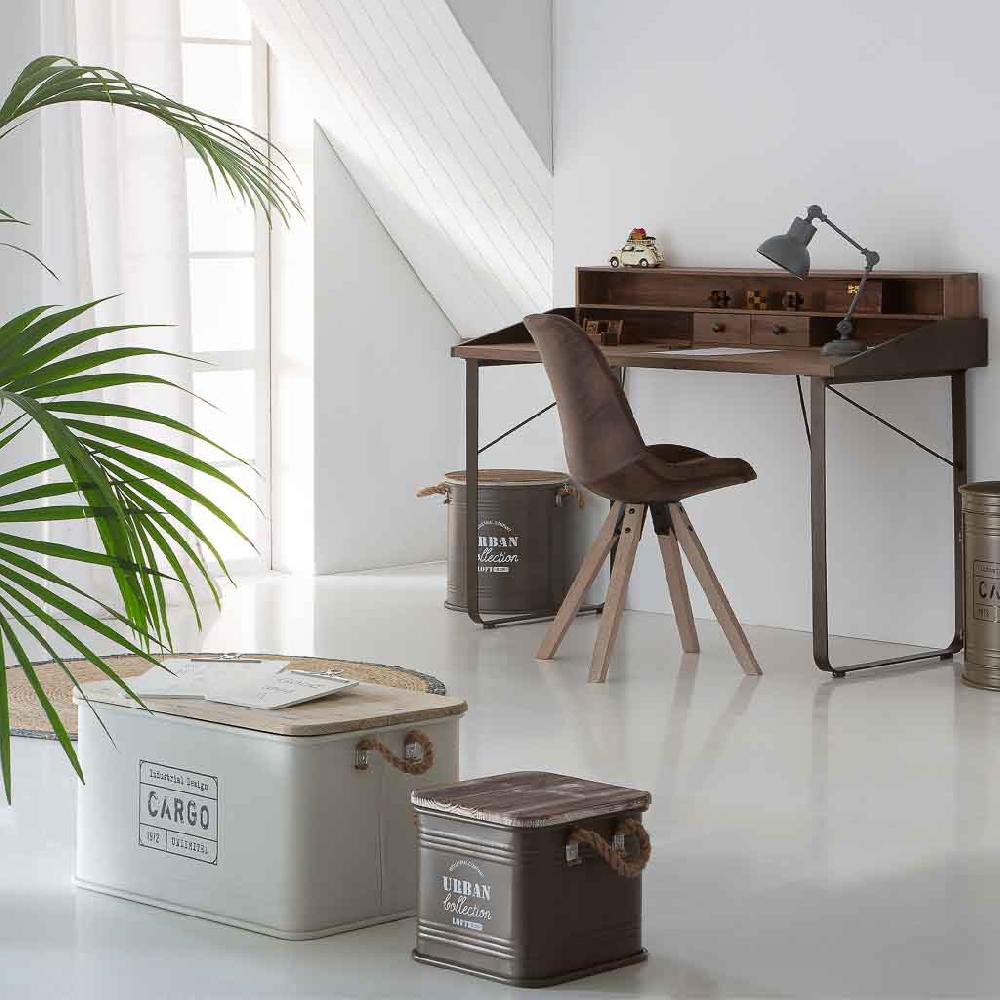 Creaciones Meng HOGAR - BAULES CAJAS Y CUEVANOS - Baul De Metal Tapa De Madera Y Asas De Cuerda Impresa Blanco