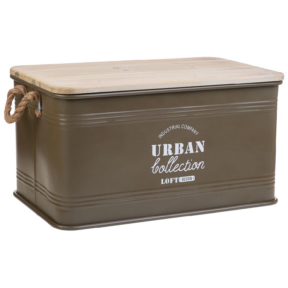 Creaciones meng HOGAR - BAULES CAJAS Y CUEVANOS - baul de metal tapa de madera y asas de cuerda impresa verde