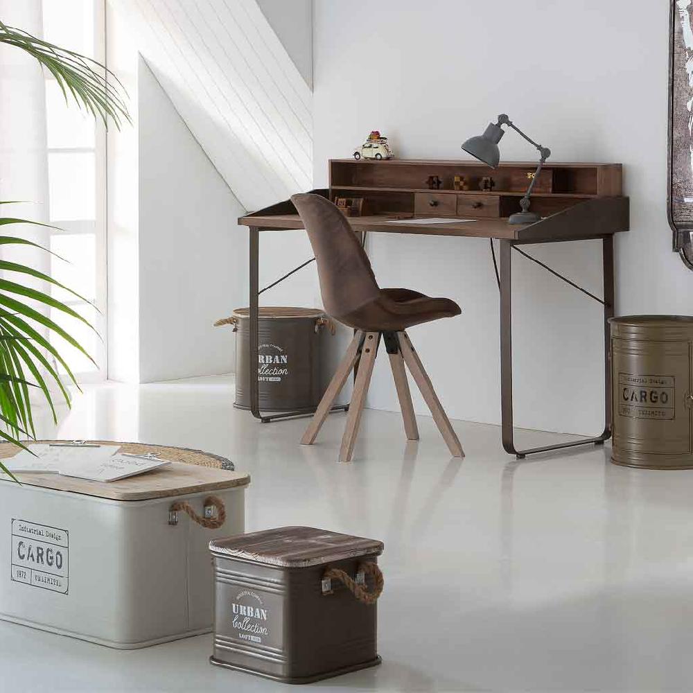 Creaciones Meng HOGAR - BAULES CAJAS Y CUEVANOS - Caja Cuadrada De Metal Tapa De Madera Y Asas De Cuerda Impresa Verde