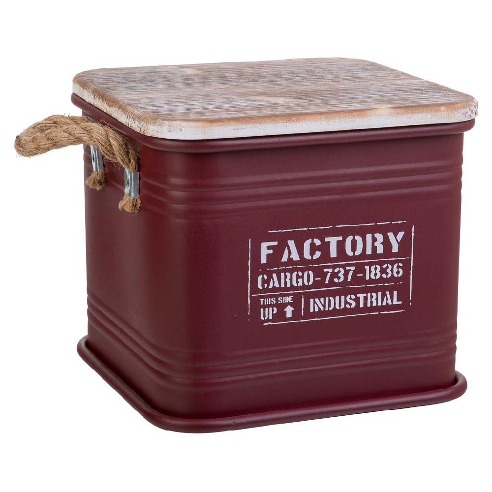 Creaciones meng HOGAR - BAULES CAJAS Y CUEVANOS - caja cuadrada de metal tapa de madera y asas de cuerda impresa blanco