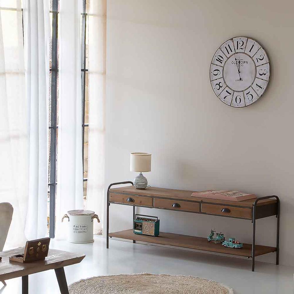 Creaciones Meng HOGAR - BAULES CAJAS Y CUEVANOS - Caja Redonda De Metal Tapa De Madera Y Asas De Cuerda Impresa Blanco