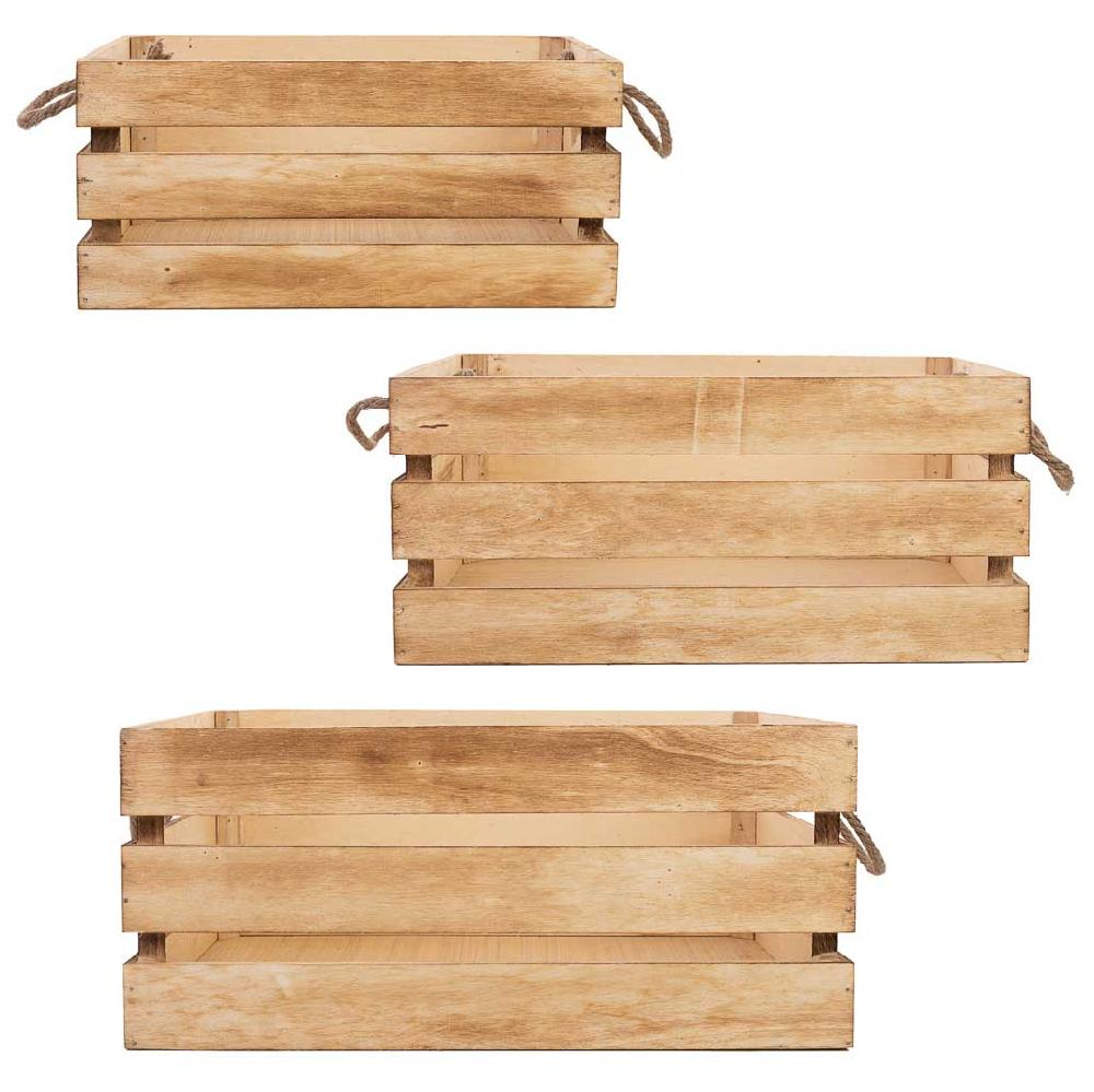 Creaciones Meng HOGAR - BAULES CAJAS Y CUEVANOS - Cajones De Madera Con Asa De Cuerda Set 3 Pzas