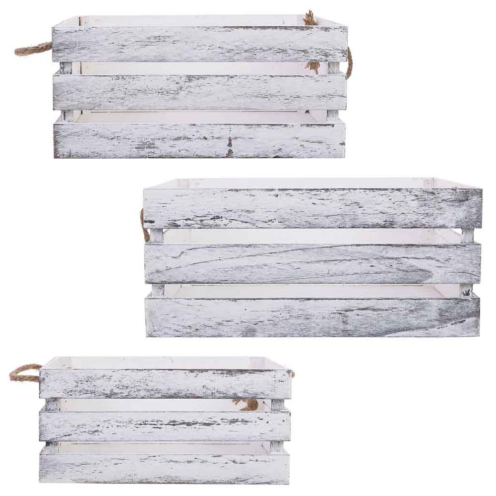 Creaciones Meng HOGAR - BAULES CAJAS Y CUEVANOS - Cajones De Madera Con Asa De Cuerda Set 3 Pzas