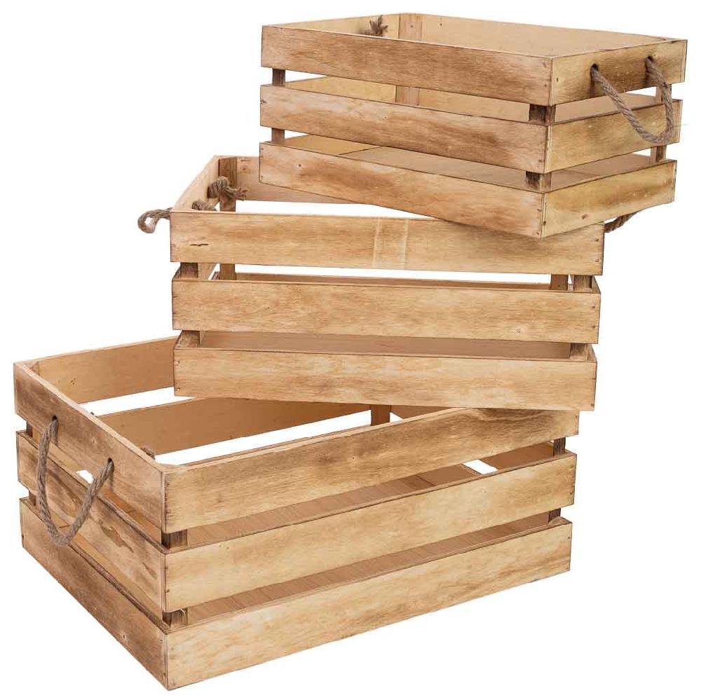 Creaciones meng HOGAR - BAULES CAJAS Y CUEVANOS - cajones de madera con asa de cuerda set 3 pzas