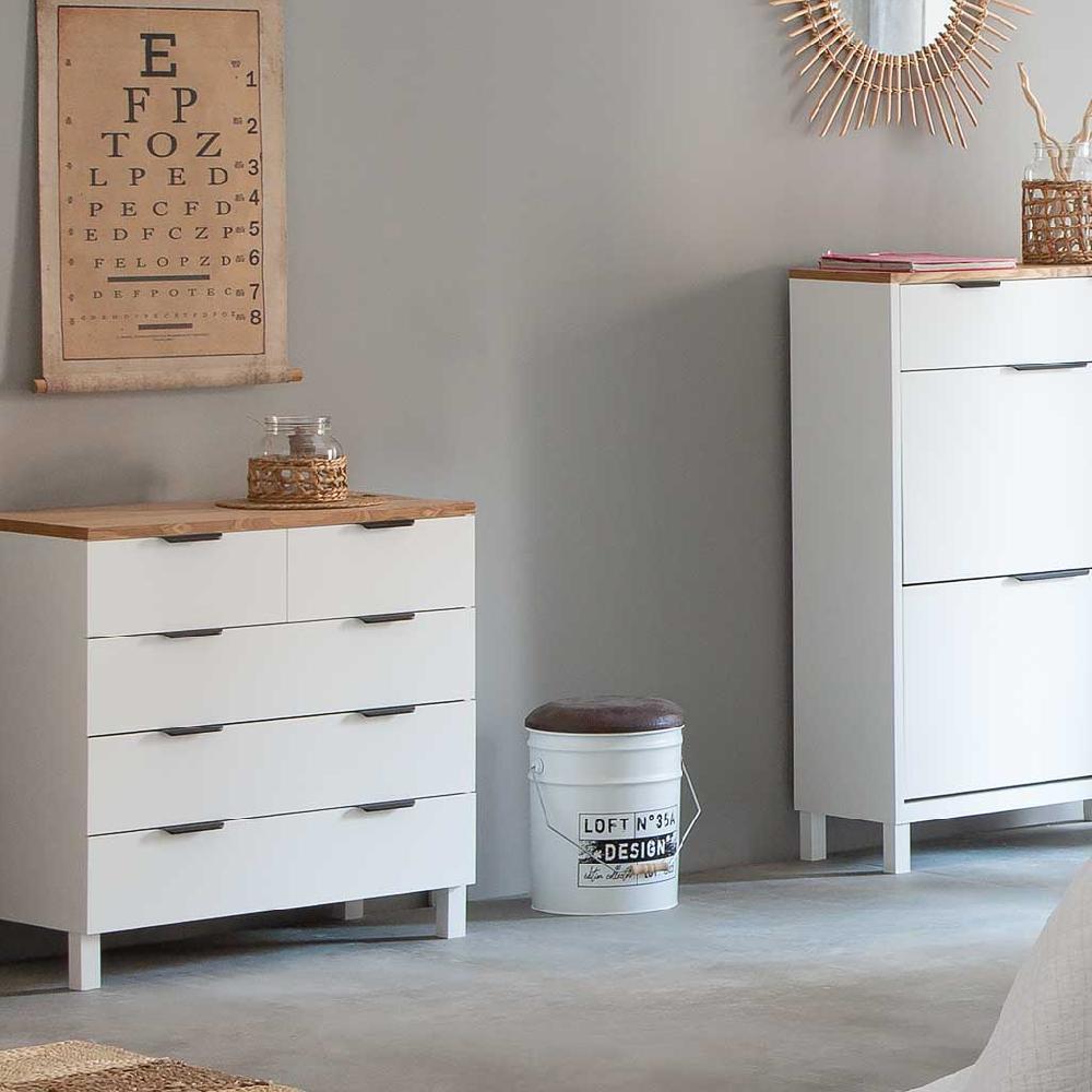 Creaciones Meng HOGAR - BAULES CAJAS Y CUEVANOS - Cubo De Metal Tapa Tapizada Y Asa Metal Impreso Blanco