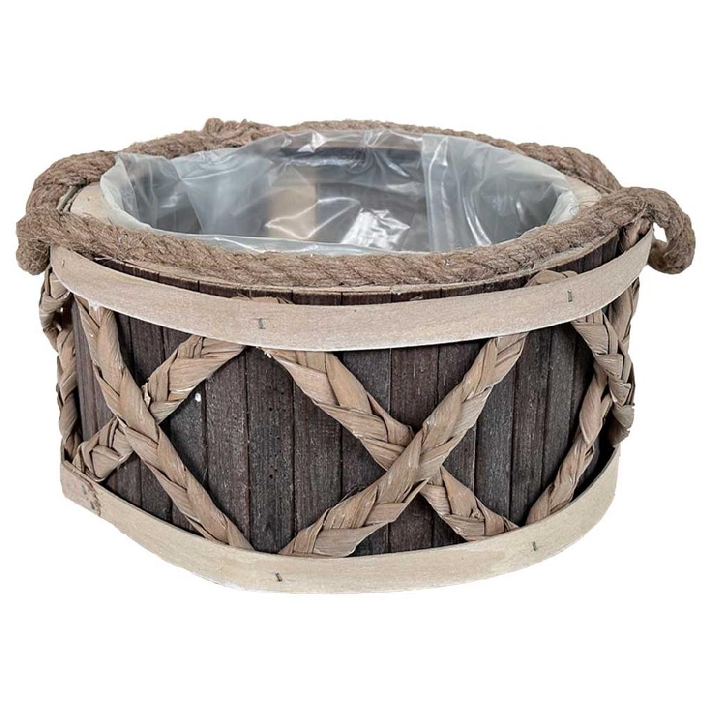 Creaciones meng HOGAR - CESTOS - cesto redondo de madera gris con asas