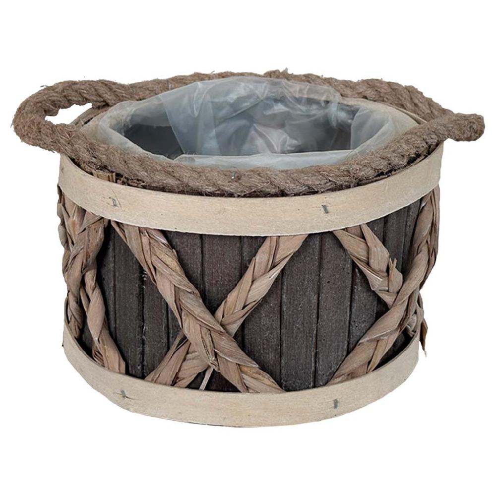 Creaciones meng HOGAR - CESTOS - cesto redondo de madera gris con asas