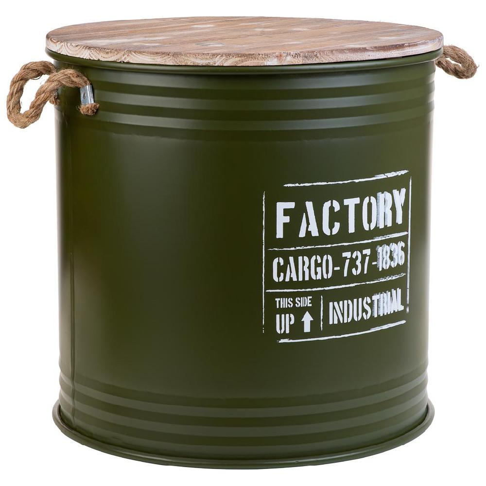 Creaciones meng HOGAR - CESTOS DE ROPA - cesto ropa de metal tapa de madera y asas de cuerda impresa verde