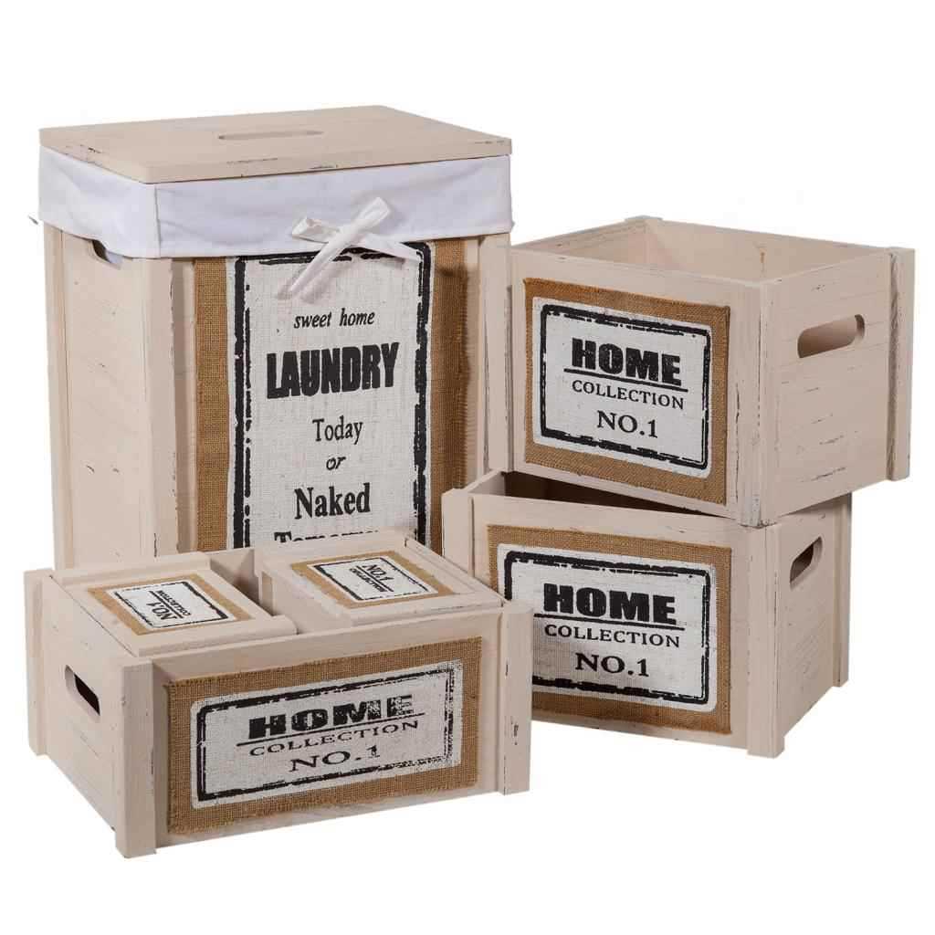 Creaciones meng HOGAR - CESTOS DE ROPA - ropero y 5 cestos de madera set 6 pzas