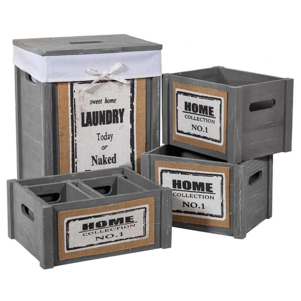Creaciones meng HOGAR - CESTOS DE ROPA - ropero y 5 cestos de madera set 6 pzas